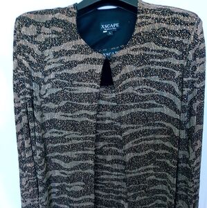Xscape Animal Print Dress in Black and Gold